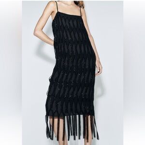 NWOT ZARA FRINGED SEQUIN DRESS ZW COLLECTION, XS-S